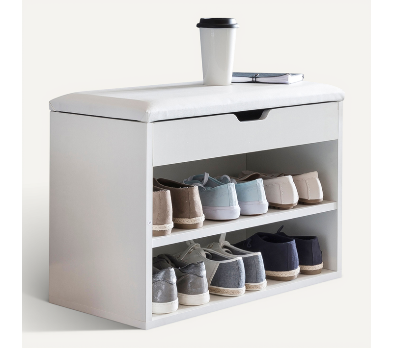 Banc De Rangement à Chaussure Entrée 60x40x30 Cm Étagère à Chaussures Blanc