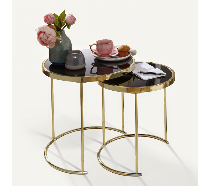 Table Gigogne Lot De 2 Verre / Métal Table Basse Rond Table D'appoint