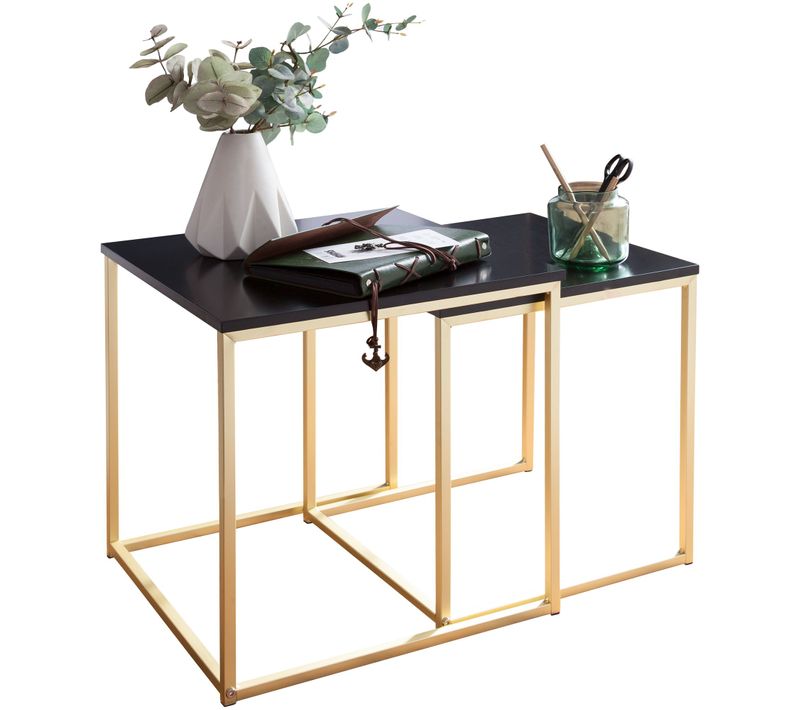 Table Gigogne Lot De 2 Bois / Métal Table Basse Table D'appoint Design Dore