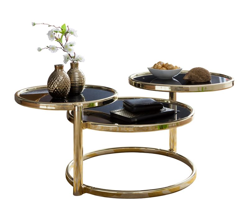 Table Basse Verre / Métal Ø 58cm Table D'appoint Table De Salon Rond