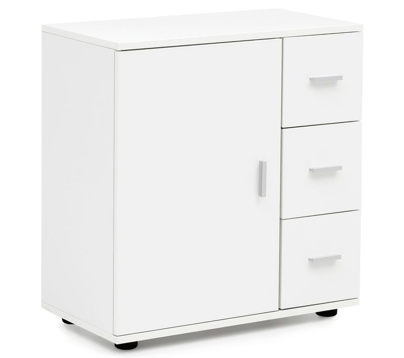 Armoire De Salle De Bain 60x65,5x33cm Commode Avec Tiroir Et Porte Blanc