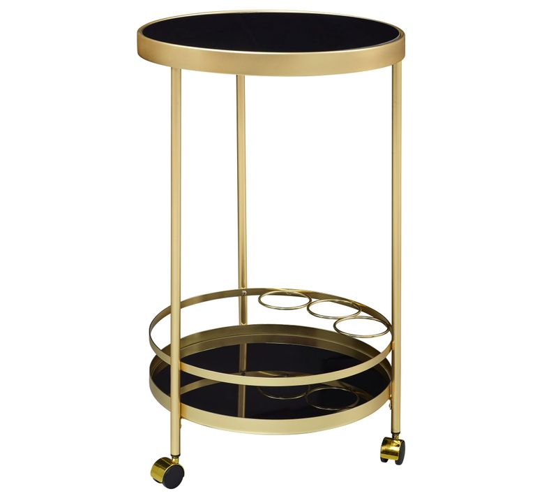 Desserte Table D'appoint Dorée Sur Roulettes Chariot De Salle à Manger En Verre Rond D. 45 Cm