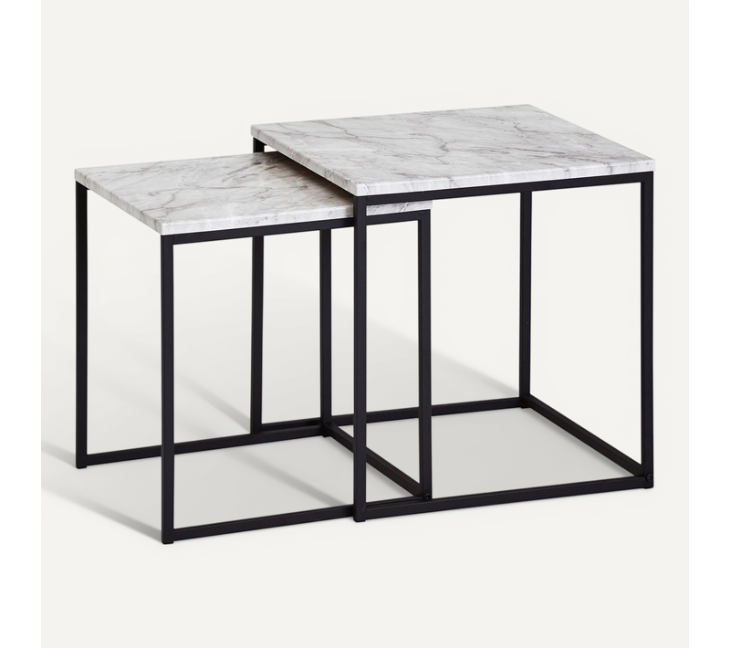 Table D'appoint Ensemble De Table Basse 2 Places Table De Salon Blanc Aspect Marbre