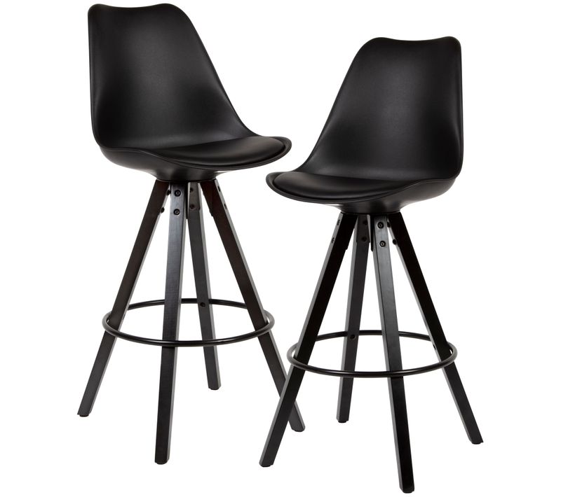 Tabouret De Bar Scandinave Lot De 2 Plastique Bois Chaise De Bar Noir