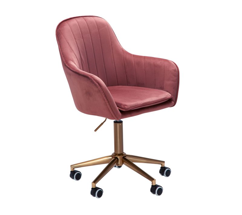 Chaise De Bureau 85 - 105 Cm Velours Fauteuil Pivotant Chaise Coquille Rose