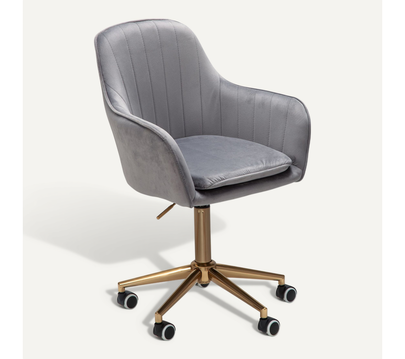 Chaise De Bureau 85 - 105 Cm Velours Fauteuil Pivotant Chaise Coquille Gris