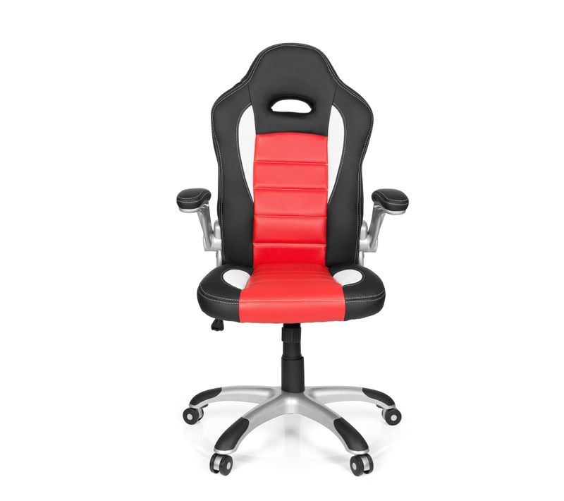Fauteuil Gamer Game Sport Simili Blanc/noir/rouge Accoudoirs Fournis, Surface Toucher Doux