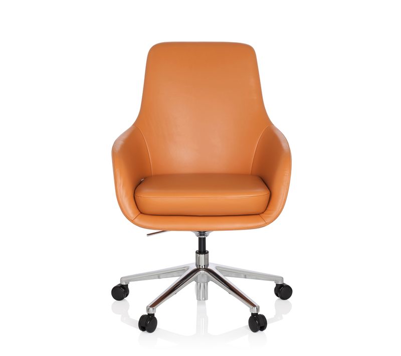 Fauteuil De Bureau Bareno Cuir Orange Accoudoirs Compris