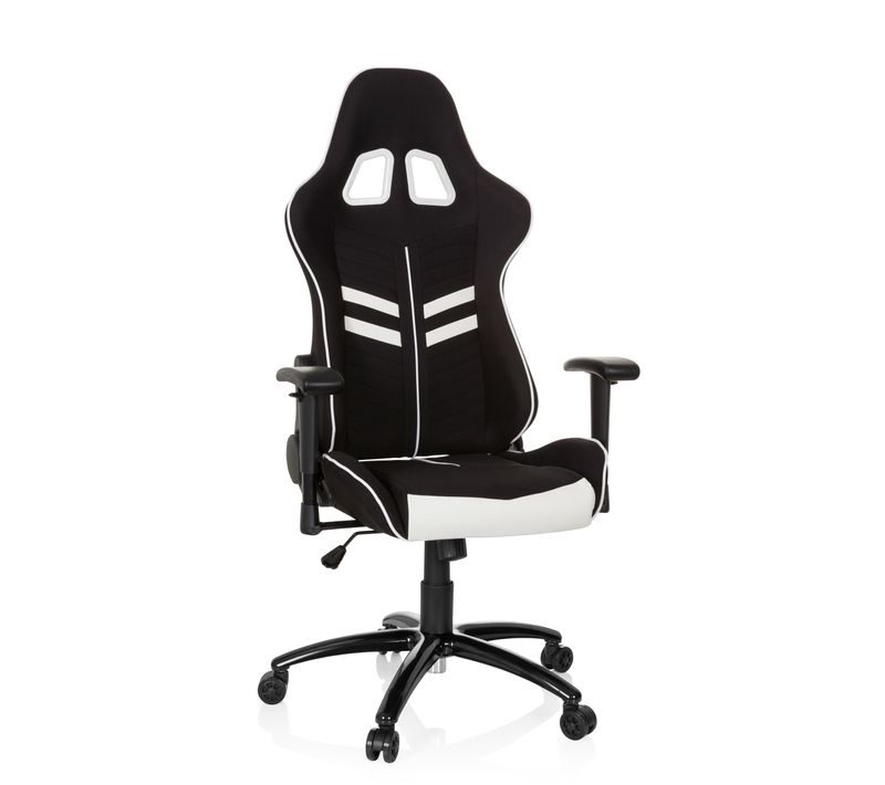 Fauteuil Gamer League Pro I Tissu Noir/blanc Avec Accoudoirs (réglables En Hauteur)