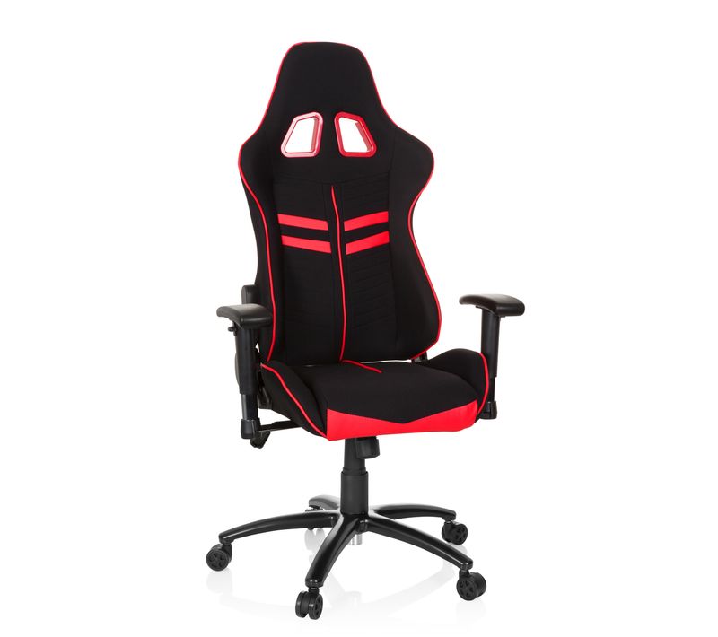 Fauteuil Gamer League Pro I Tissu Noir/rouge Avec Accoudoirs (réglables En Hauteur)