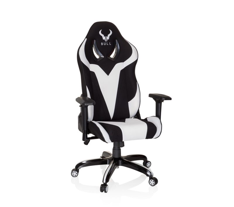 Fauteuil Gamer Promoter Ii Tissu Noir/blanc Avec Accoudoirs (réglables En Hauteur)