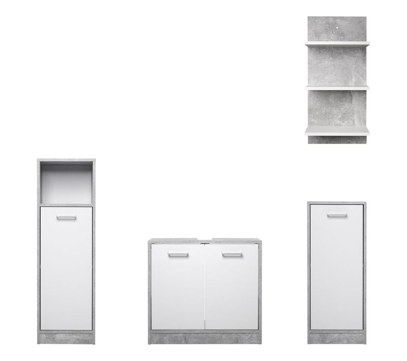 Ensemble De Salle De Bain Madeira - 1 Meuble Lavabo + 1 Etagere + 1 Petite Commode + 1 Commode