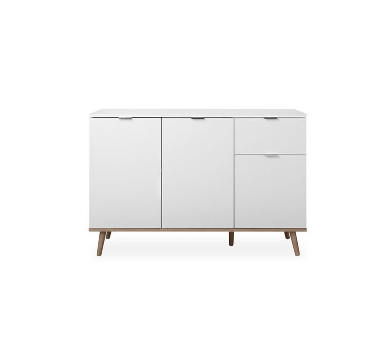 Buffet Bas Blanc Et Décor Chêne Sonoma - Style Scandinave - 120 Cm
