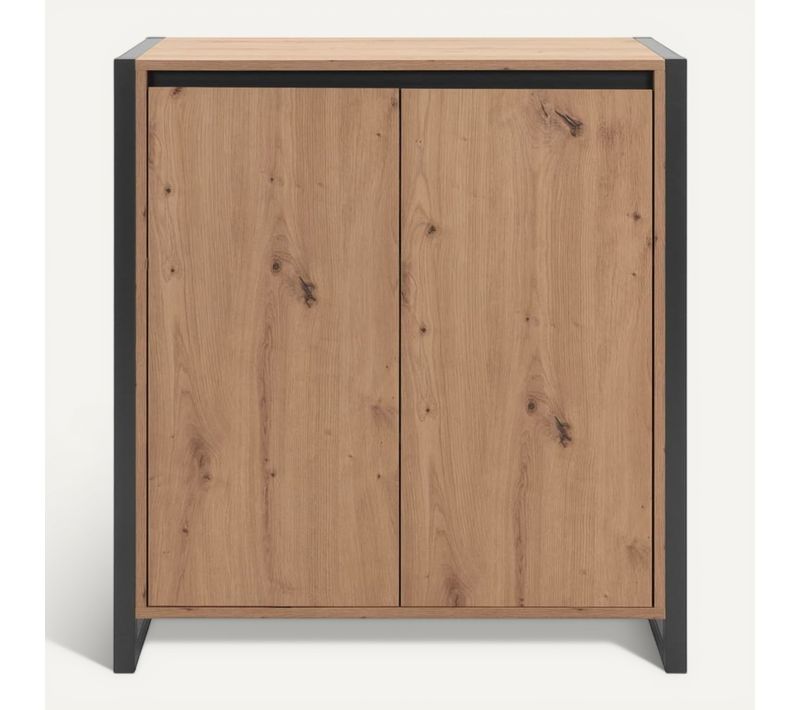 Petit Buffet De Rangement 2 Portes L80 Cm - Décor Bois Clair