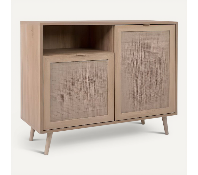 Meuble De Rangement 2 Portes 1 Niche - Décor Chene Sonoma - L 101,4 X P 40 X H 87 Cm