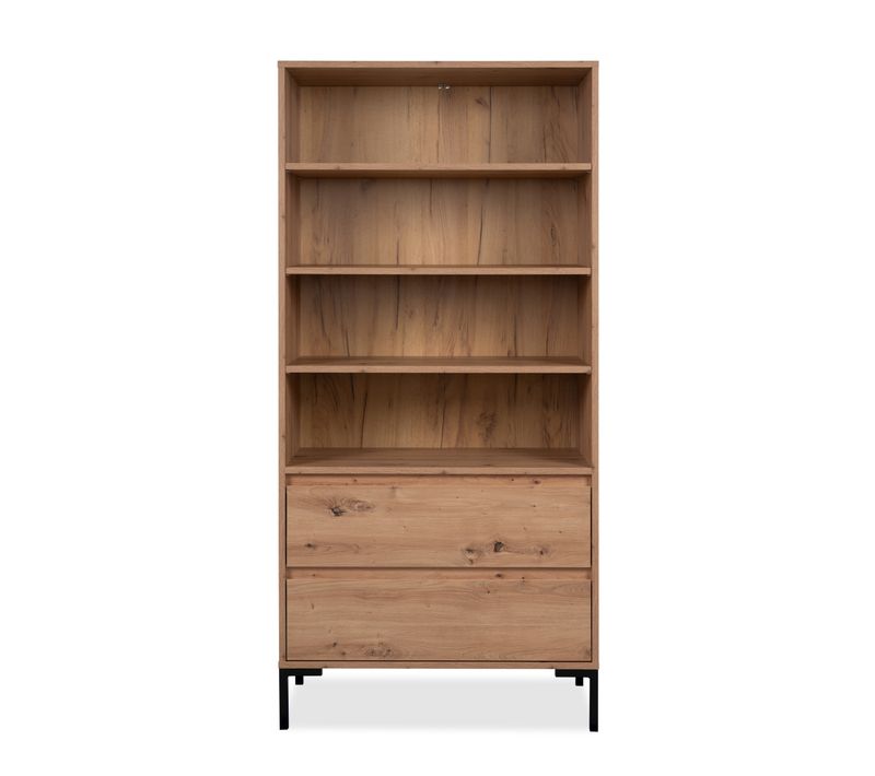 Bibliothèque 4 Niveaux 2 Tiroirs Pieds Métal Korsika