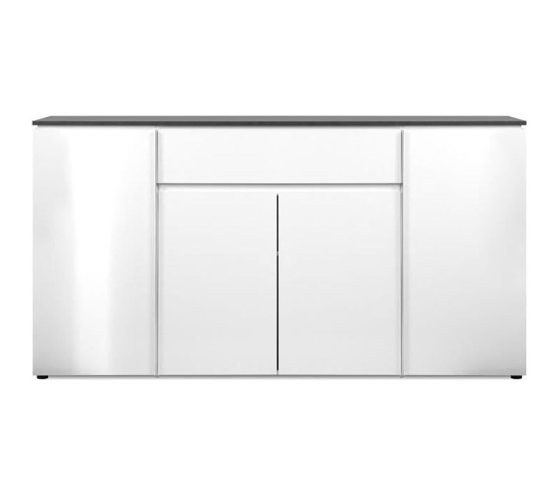 Buffet Brest - Décor Matera / Blanc Brillant - Panneaux De Particules - 4 Portes + Etagere + Tiroir