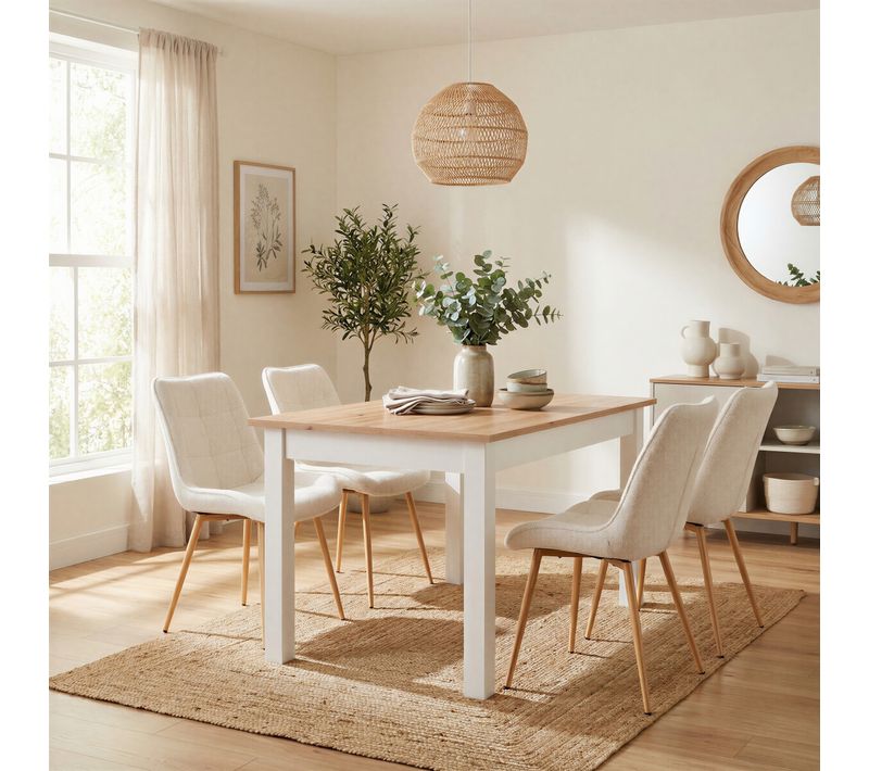 Table extensible L. 120/160 cm DORA Imitation chêne et blanc