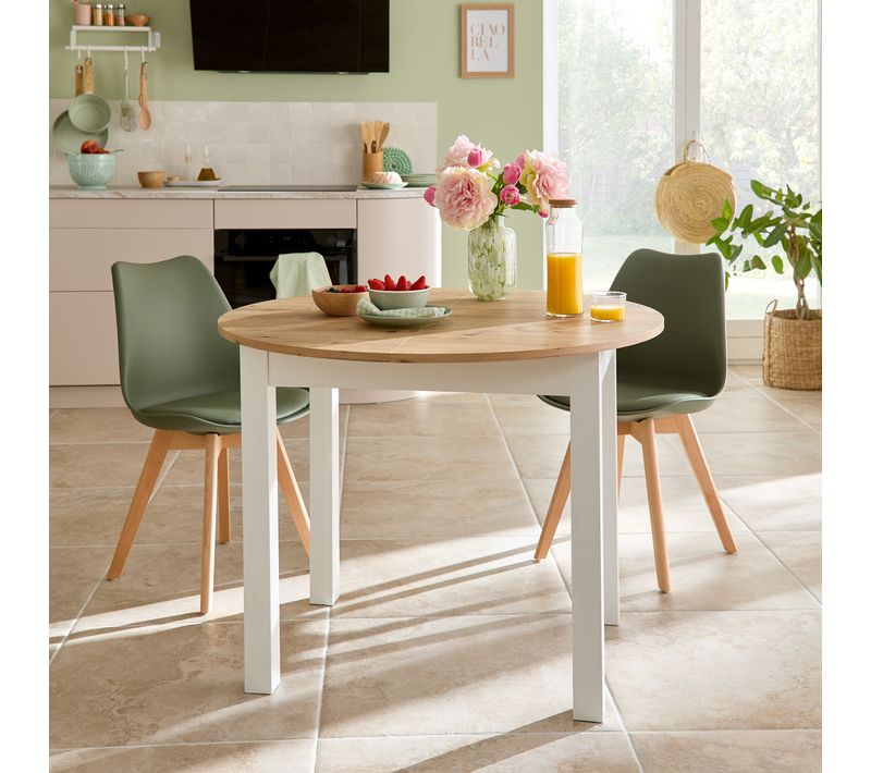 Table ronde extensible 100/140 DORA Imitation chêne et blanc