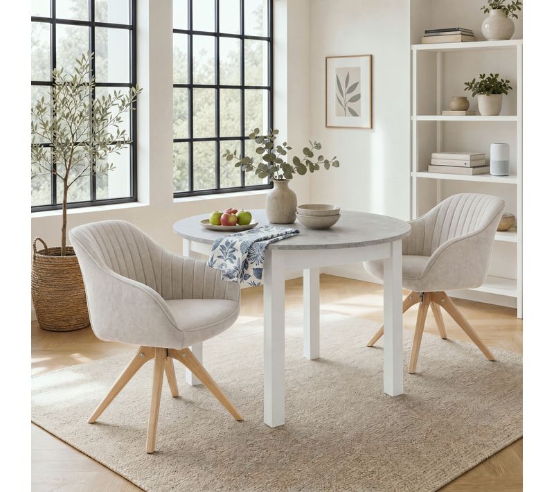 Table ronde extensible 100/140 DORA Imitation béton/blanc