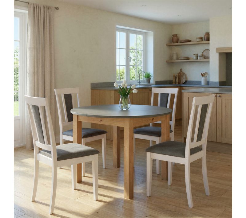 Table ronde extensible 100/140 DORA Imitation chêne et gris