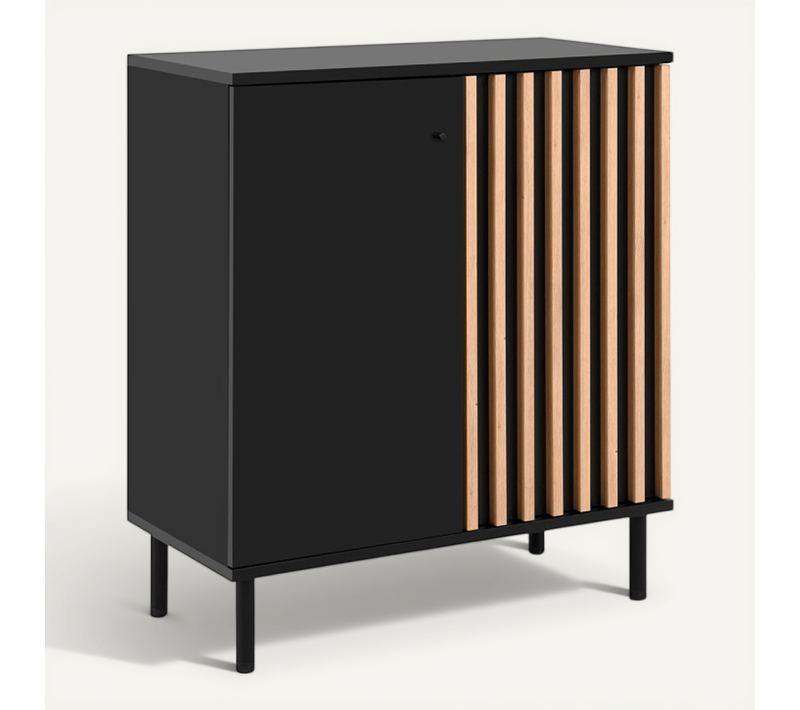Buffet Petit Modèle 2 Portes Noir Et Bois Monza