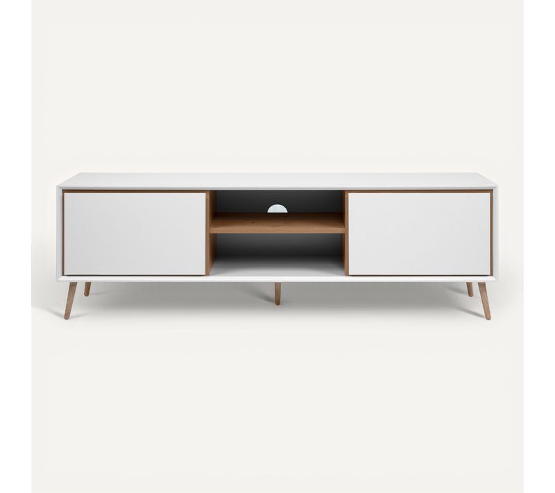 Meuble TV L.160 cm CLEM Imitation chêne et blanc