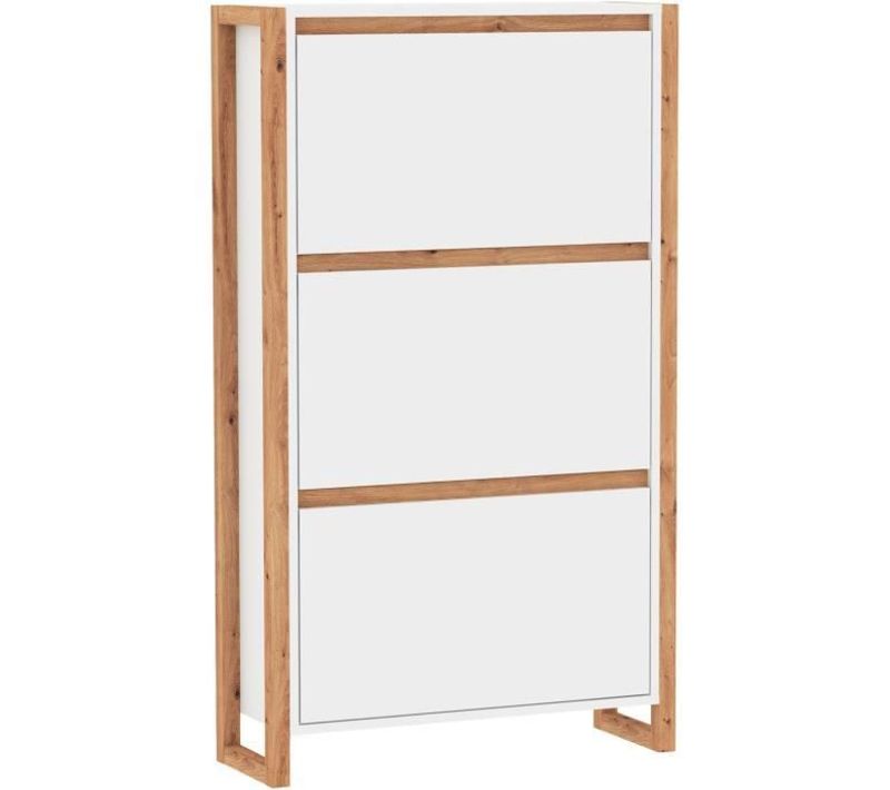 Meuble à Chaussures -  49a - Blanc / Chene - 70 X 25 X 125 Cm