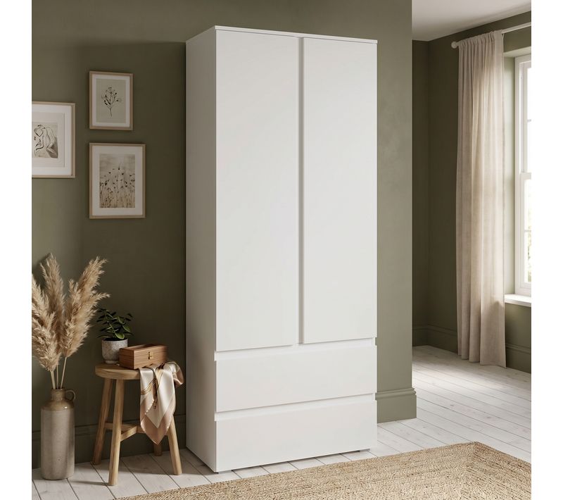 Armoire 2 portes 2 tiroirs L. 80 cm LUMIA blanc