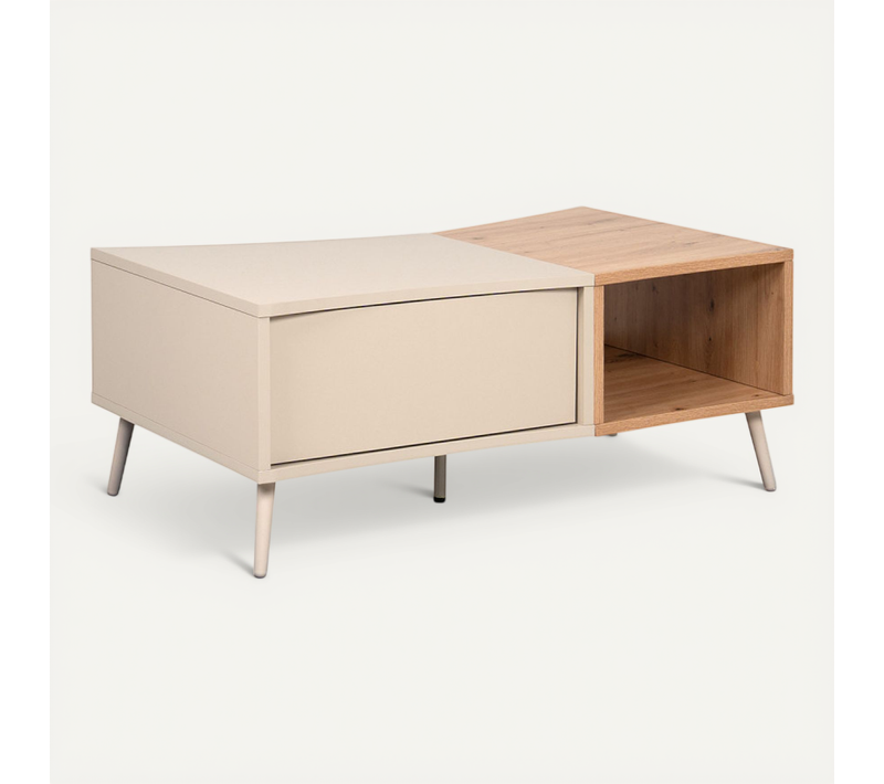 Table Basse 2 Portes 1 Niche Sable/effet Bois Sinop