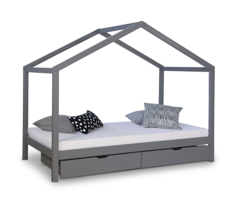 Lit Cabane Enfant 90x200 Avec Tiroirs En Bois Gris - Design Amusant Et Pratique