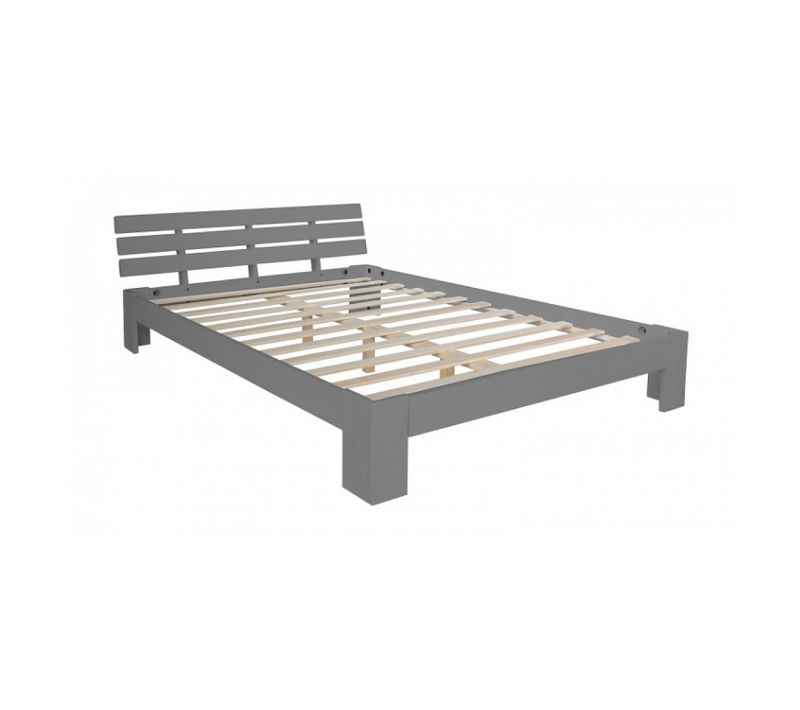 Lit Double En Bois Massif 140x200 Cm - Cadre De Lit En Pin Gris Design Moderne