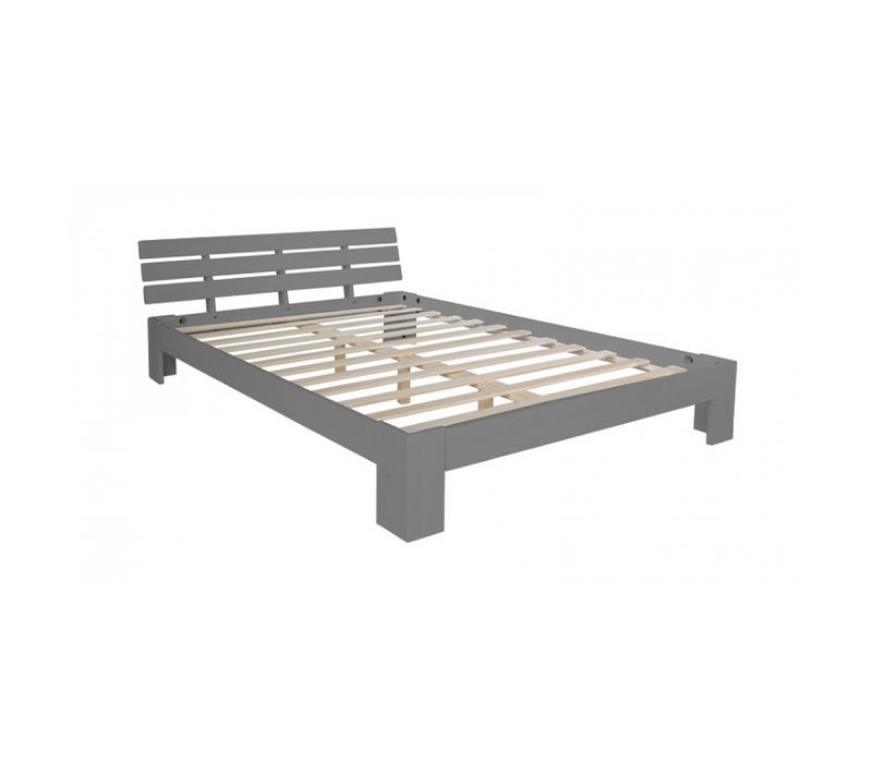 Lit Futon Double En Bois Massif 180x200 Cm - Cadre De Lit En Pin Gris