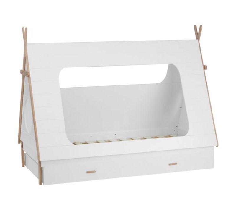 Lit Cabane Tipi 90x200 Cm En Pin Blanc Avec Tiroir De Rangement
