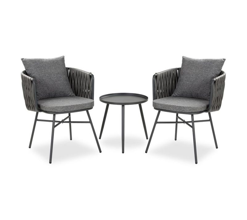 Ensemble De Jardin Élégant : Table Et 2 Chaises Grises
