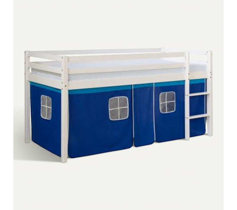 Lit Mi-hauteur Avec Rideaux 90x200 Cm - Bleu