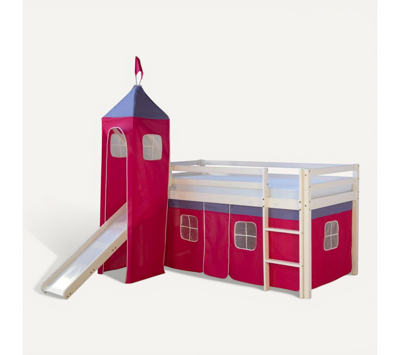 Lit Toboggan - Avec Tour Et Rideaux 90x200 Cm