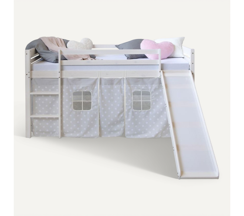Lit Mi-haut Toboggan 90x200 Sommier Pin étoiles Grises