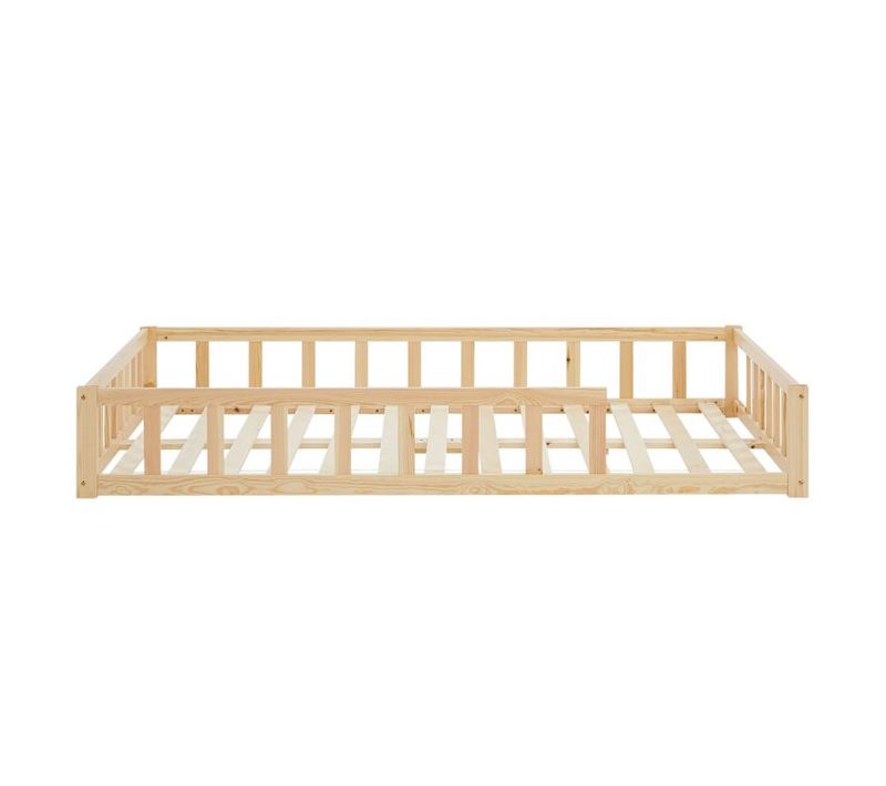 Lit Montessori 120x200 Cm En Bois Massif Naturel Avec Barrières