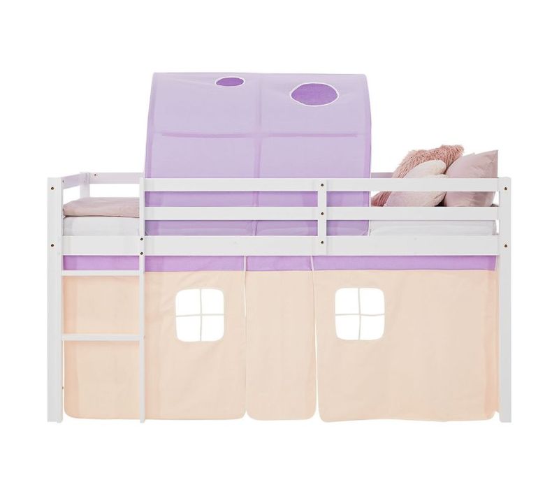 Lit Mi-hauteur 90x200 Cm Avec Sommier, Tunnel Et Rideau Violet
