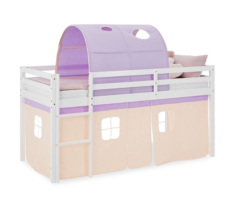 Lit Mi-hauteur 90x200 Cm Matelas Tunnel Rideau Violet Pêche