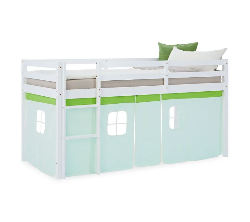 Lit Mi-hauteur 90x200 Cm Pin Rideau Vert