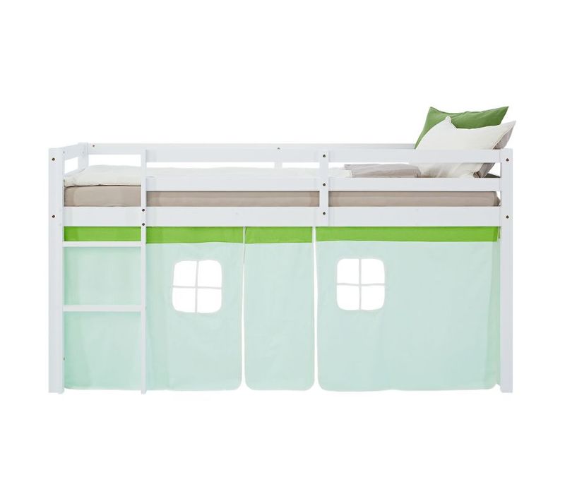 Lit Mi-hauteur 90x200 Cm Sommier Rideau Vert