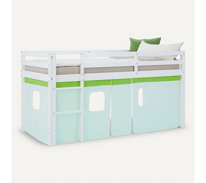 Lit Mi-hauteur 90x200 Cm Matelas Rideau Vert