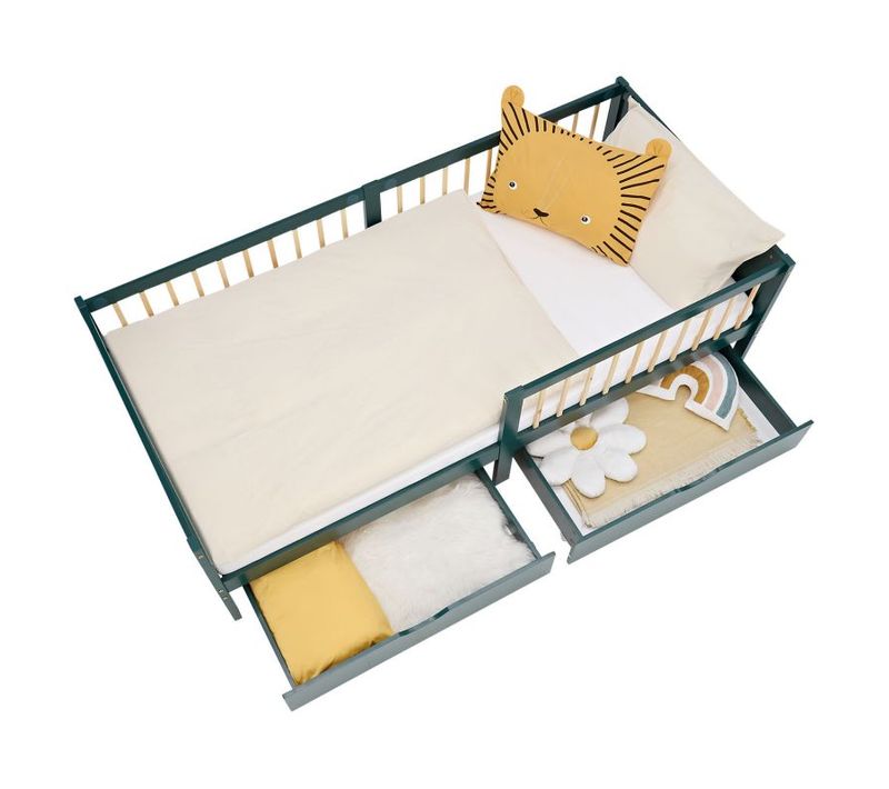 Lit Simple 90x200 Matelas 2 Tiroirs Vert Enfant