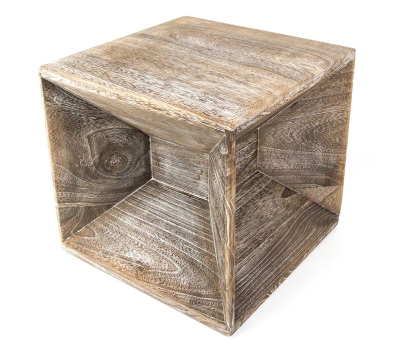 Table D Appoint En Bois Cube Gris