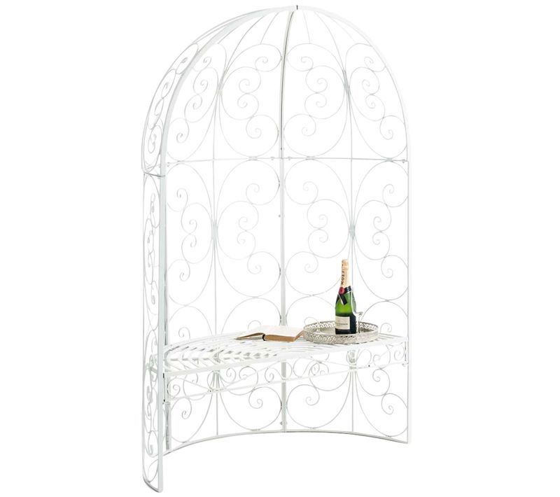 Arche À Rosier Rosie En Forme De Demi Pavillon Avec Banc De Jardin Blanc