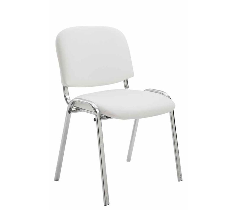 Chaise Visiteur Ken En Similicuir Et Piètement En Métal Chromé Blanc