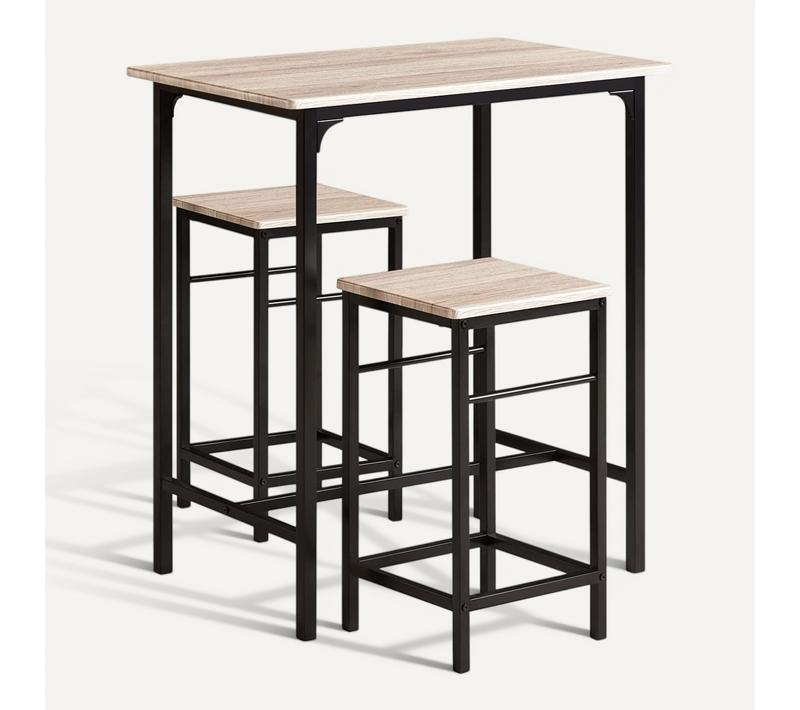 Set De 1 Table + 2 Tabourets Avec Repose-pieds Table Mange-debout Table Haute Cuisine, Ogt10-n