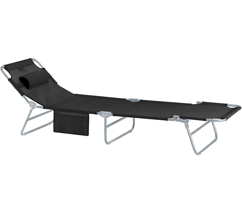 Chaise Longue Bain De Soleil Transat De Jardin Pliant Chaise De Camping Inclinable, Noir, Ogs35-sch